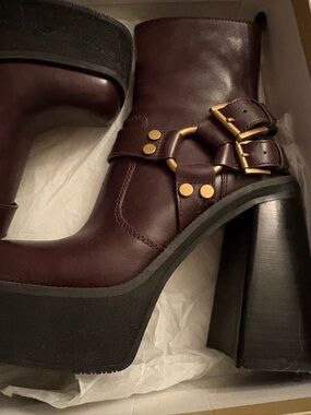 Michael Kors Crosby platform Moto Ankle Boot Brown Leather size 6